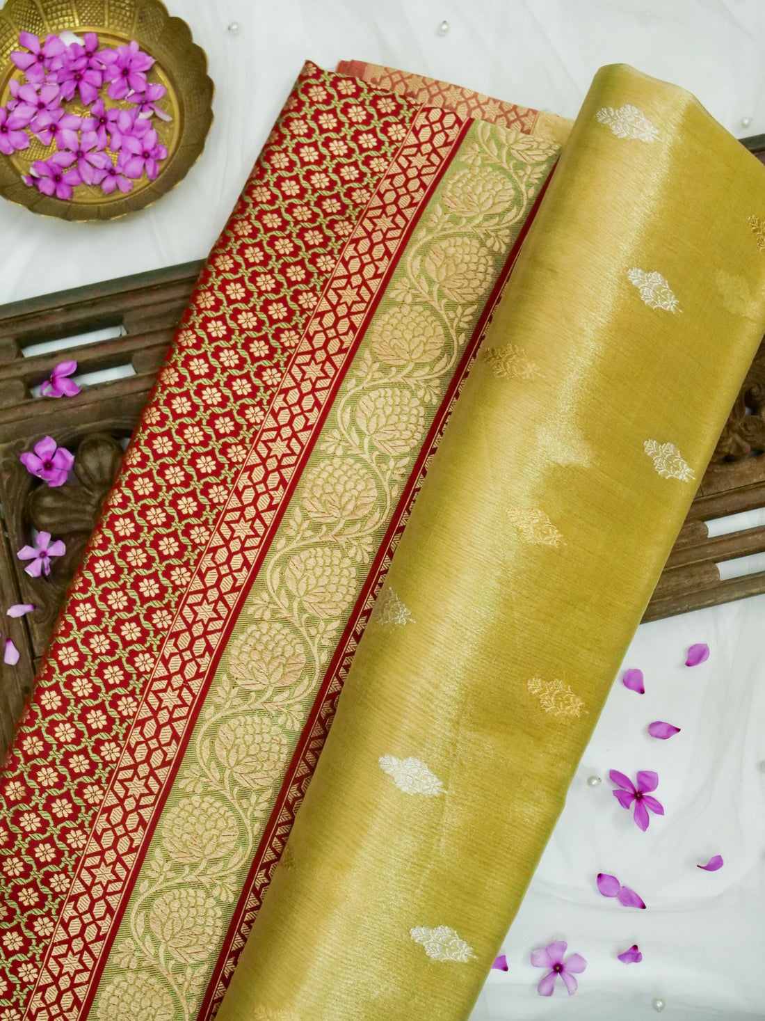 Handloom Banarasi Pure Silk Tissue Kadwa Saree with Katan Border - Khinkhwab