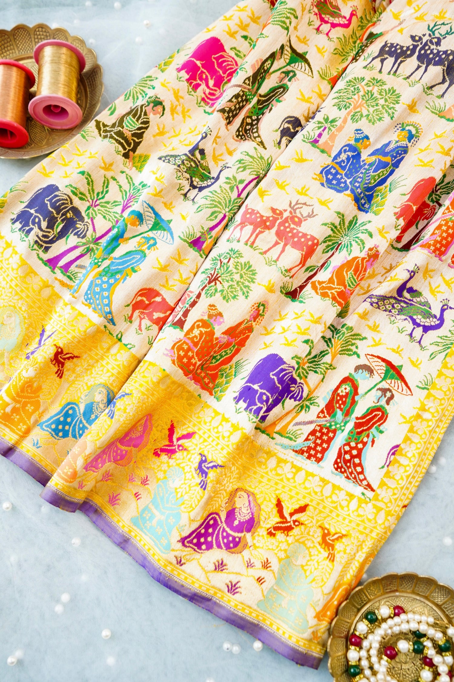 Handwoven Banarasi Katan Silk Kadwa Shikargah Saree