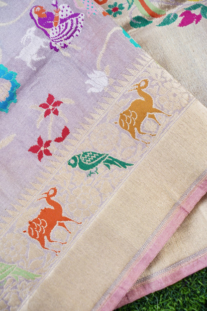 Banarasi Katan Silk Kadwa Figure Handloom Saree in Lavender - Khinkhwab