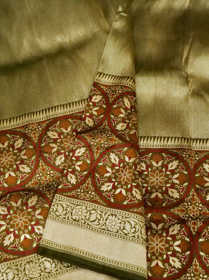 Banarasi Katan Silk Tissue Tilfi Skirt Handloom Saree | Antique Gold - Khinkhwab