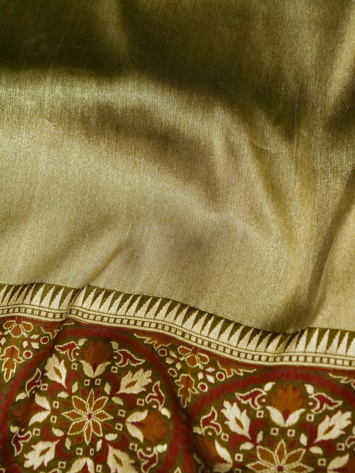 Banarasi Katan Silk Tissue Tilfi Skirt Handloom Saree | Antique Gold - Khinkhwab