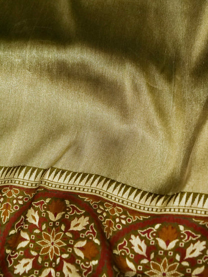 Banarasi Katan Silk Tissue Tilfi Skirt Handloom Saree | Antique Gold - Khinkhwab
