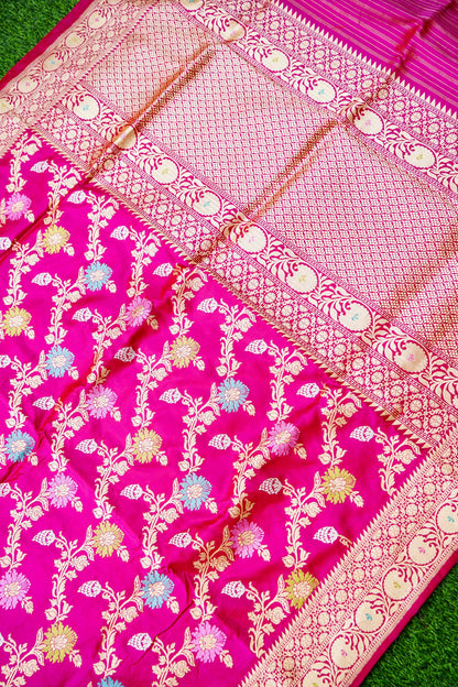Handwoven Pure Katan Silk Pink Kadwa Jaal Banarasi Saree