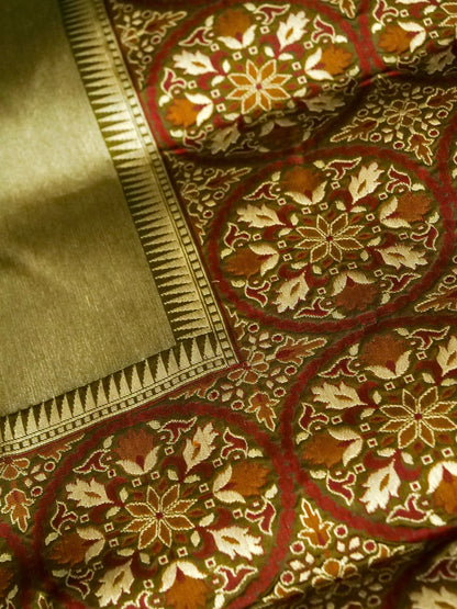 Banarasi Katan Silk Tissue Tilfi Skirt Handloom Saree | Antique Gold - Khinkhwab