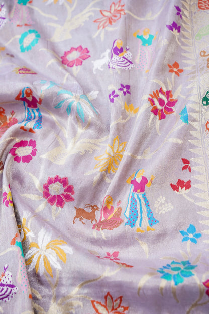 Banarasi Katan Silk Kadwa Figure Handloom Saree in Lavender - Khinkhwab