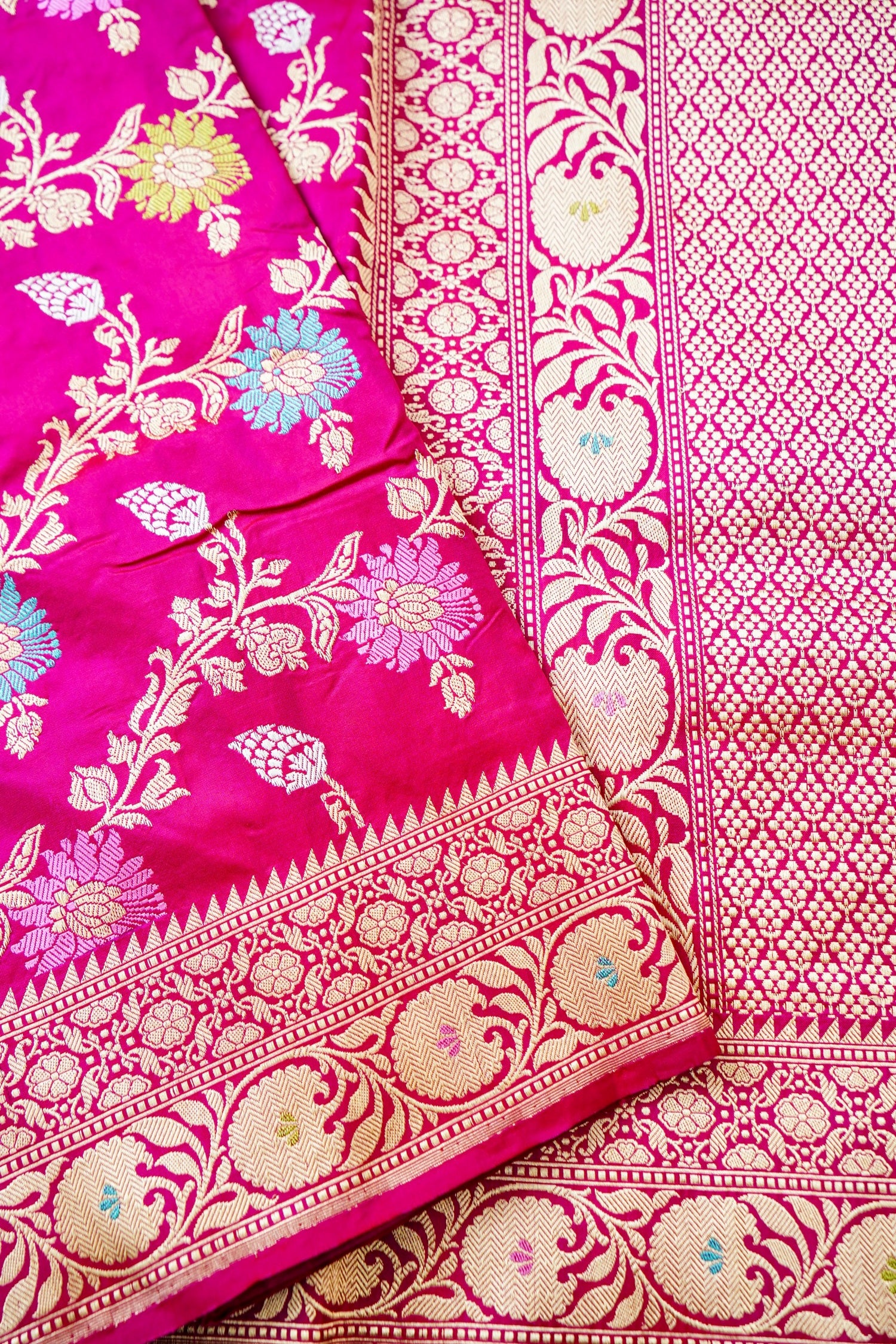 Handwoven Pure Katan Silk Pink Kadwa Jaal Banarasi Saree