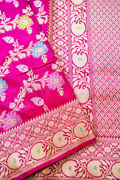 Handwoven Pure Katan Silk Pink Kadwa Jaal Banarasi Saree