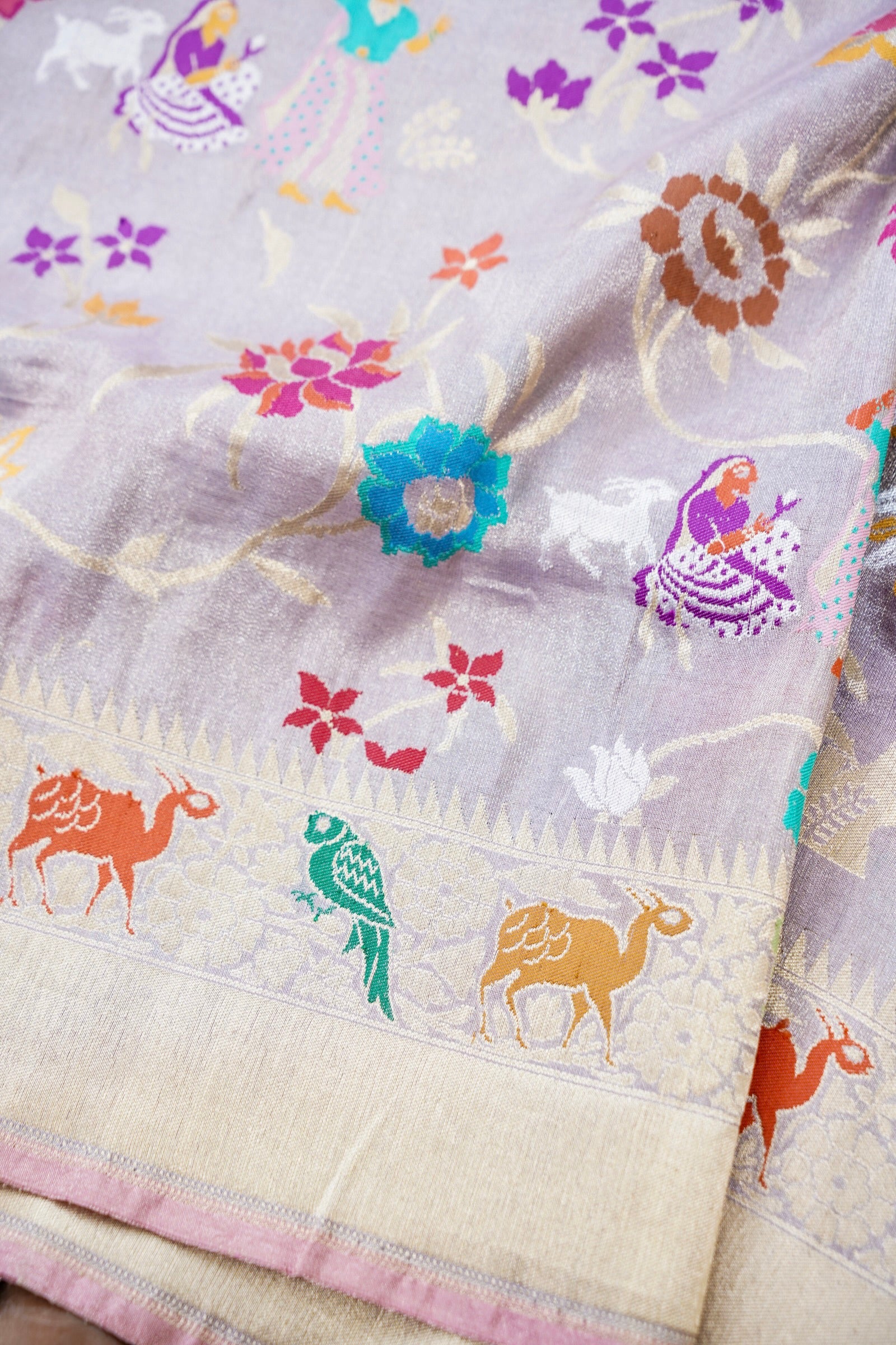 Banarasi Katan Silk Kadwa Figure Handloom Saree in Lavender - Khinkhwab