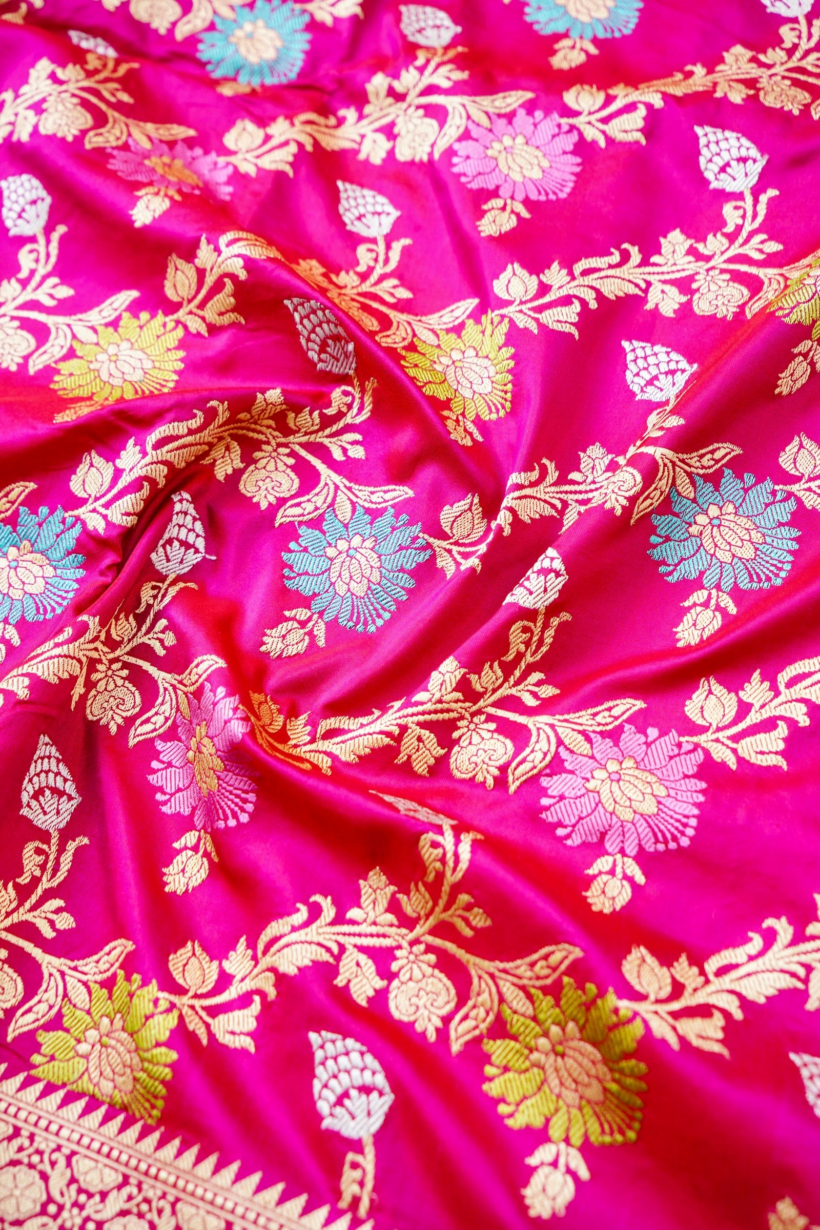 Handwoven Pure Katan Silk Pink Kadwa Jaal Banarasi Saree