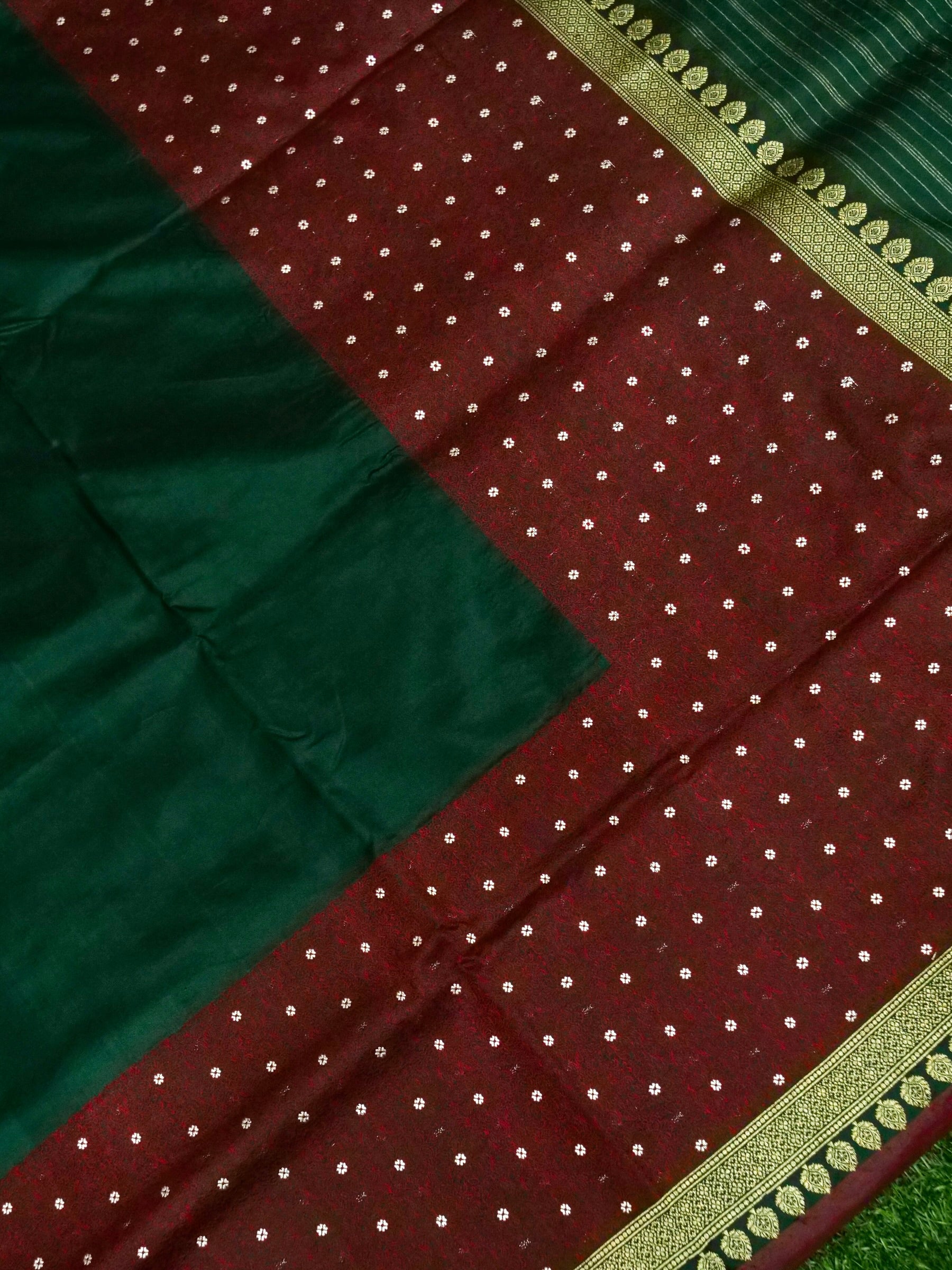 Banarasi Katan Silk Meenakari Border Handloom Saree | Bottle Green - Khinkhwab