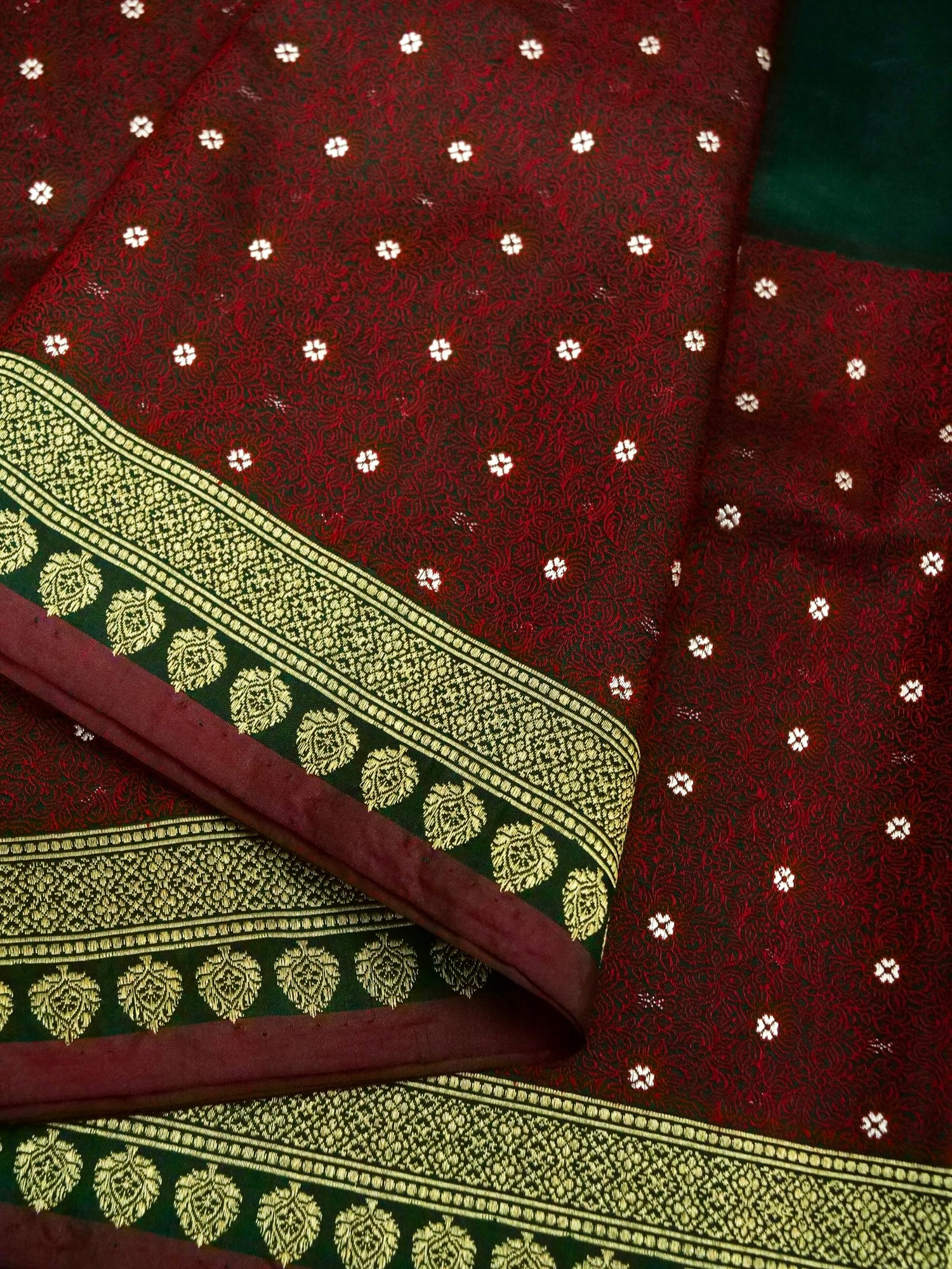 Banarasi Katan Silk Meenakari Border Handloom Saree | Bottle Green - Khinkhwab
