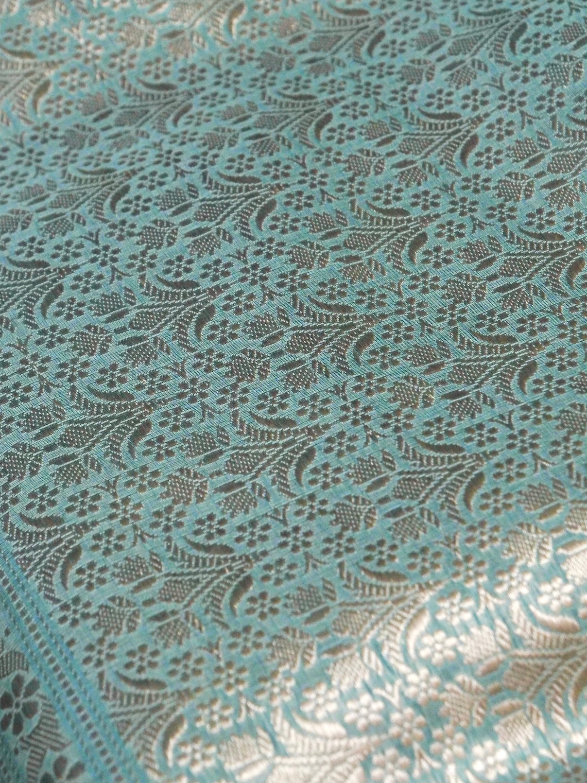 Banarasi Organza Kadwa Jangla Handwoven Saree in Sky Blue - Khinkhwab