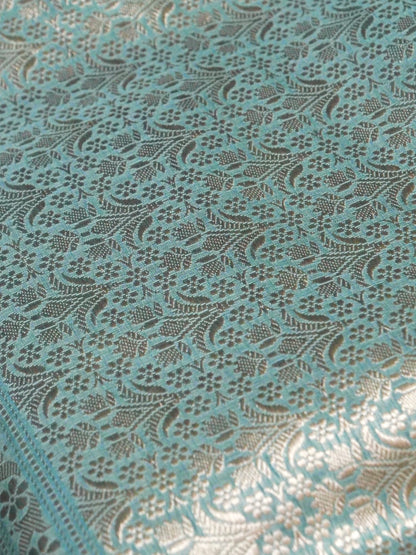 Banarasi Organza Kadwa Jangla Handwoven Saree in Sky Blue - Khinkhwab