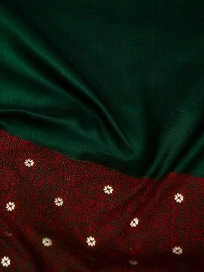 Banarasi Katan Silk Meenakari Border Handloom Saree | Bottle Green - Khinkhwab