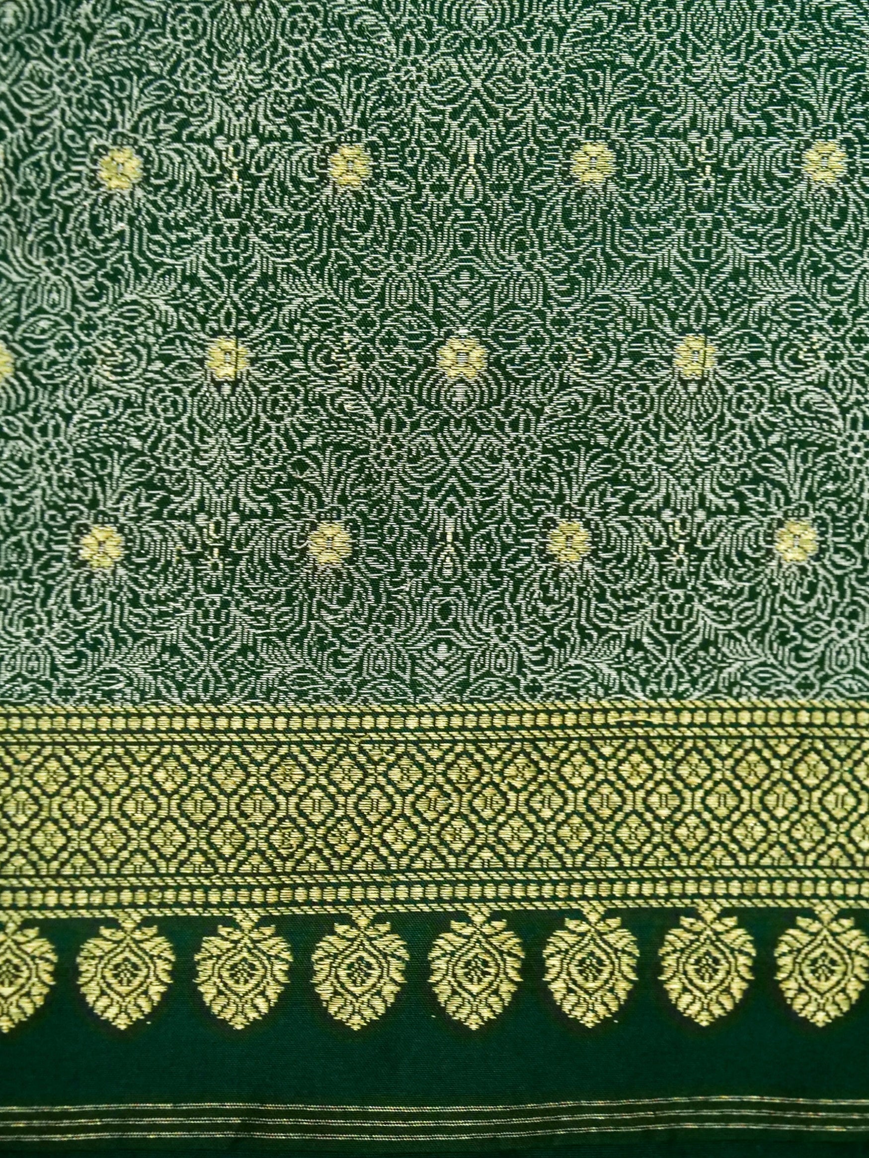 Banarasi Katan Silk Meenakari Border Handloom Saree | Bottle Green - Khinkhwab