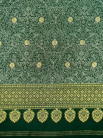 Banarasi Katan Silk Meenakari Border Handloom Saree | Bottle Green - Khinkhwab