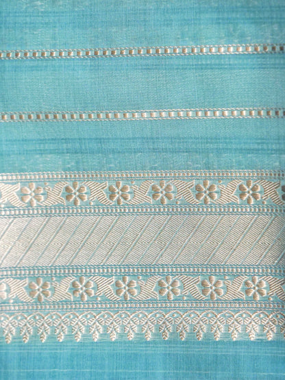 Banarasi Organza Kadwa Jangla Handwoven Saree in Sky Blue - Khinkhwab