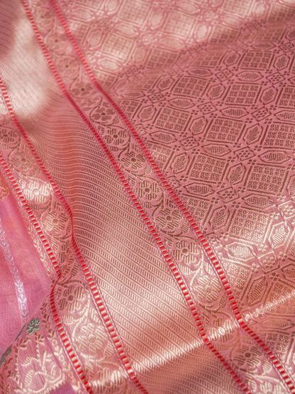 Banarasi Organza Kadwa Handwoven Saree in Dusty Pink