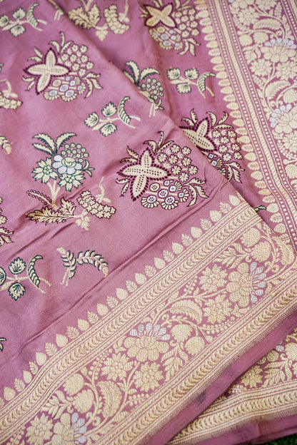 Banarasi Katan Silk Kadwa Handloom Saree in Dusty Rose - Khinkhwab