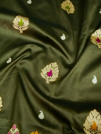 Banarasi Katan Silk Meenakari Border Handloom Saree | Dark Green - Khinkhwab