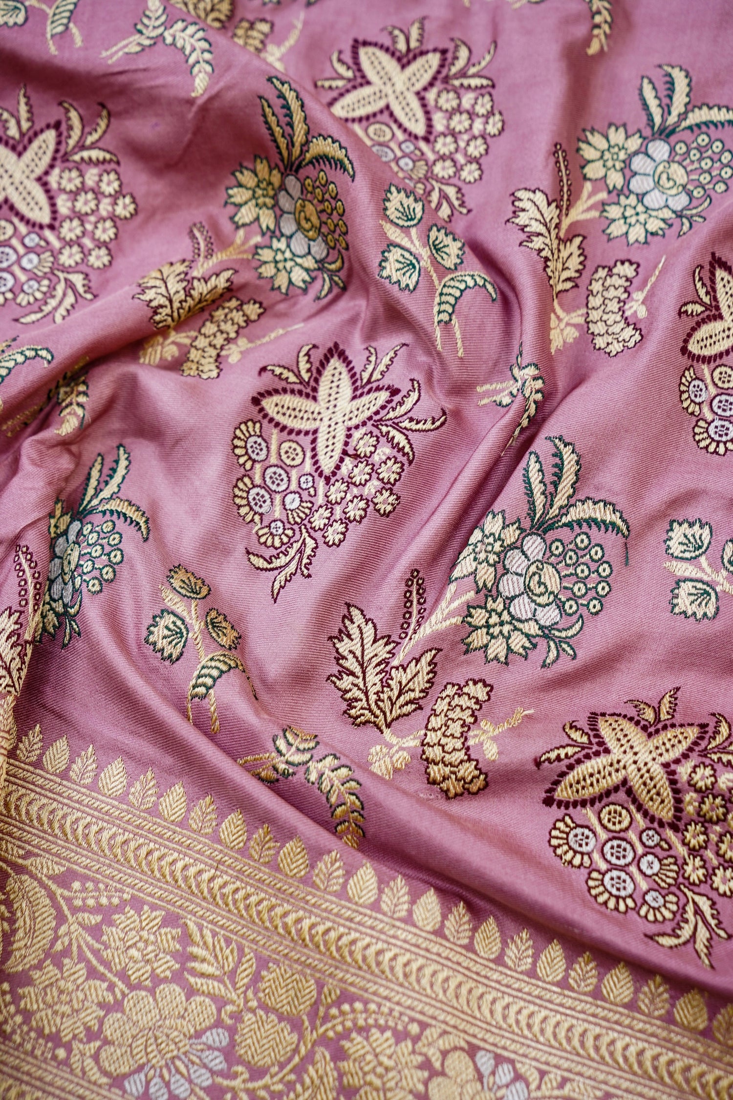 Banarasi Katan Silk Kadwa Handloom Saree in Dusty Rose - Khinkhwab