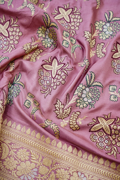 Banarasi Katan Silk Kadwa Handloom Saree in Dusty Rose - Khinkhwab