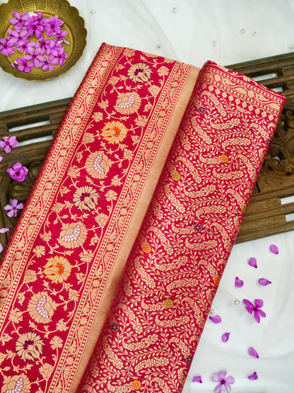 Banarasi Katan Silk Zari Tanchoi Handloom Saree | Magenta - Khinkhwab