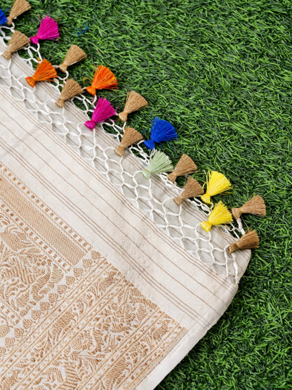 Handloom Banarasi Katan Silk Kadwa Shikargah Dupatta with Antique Zari