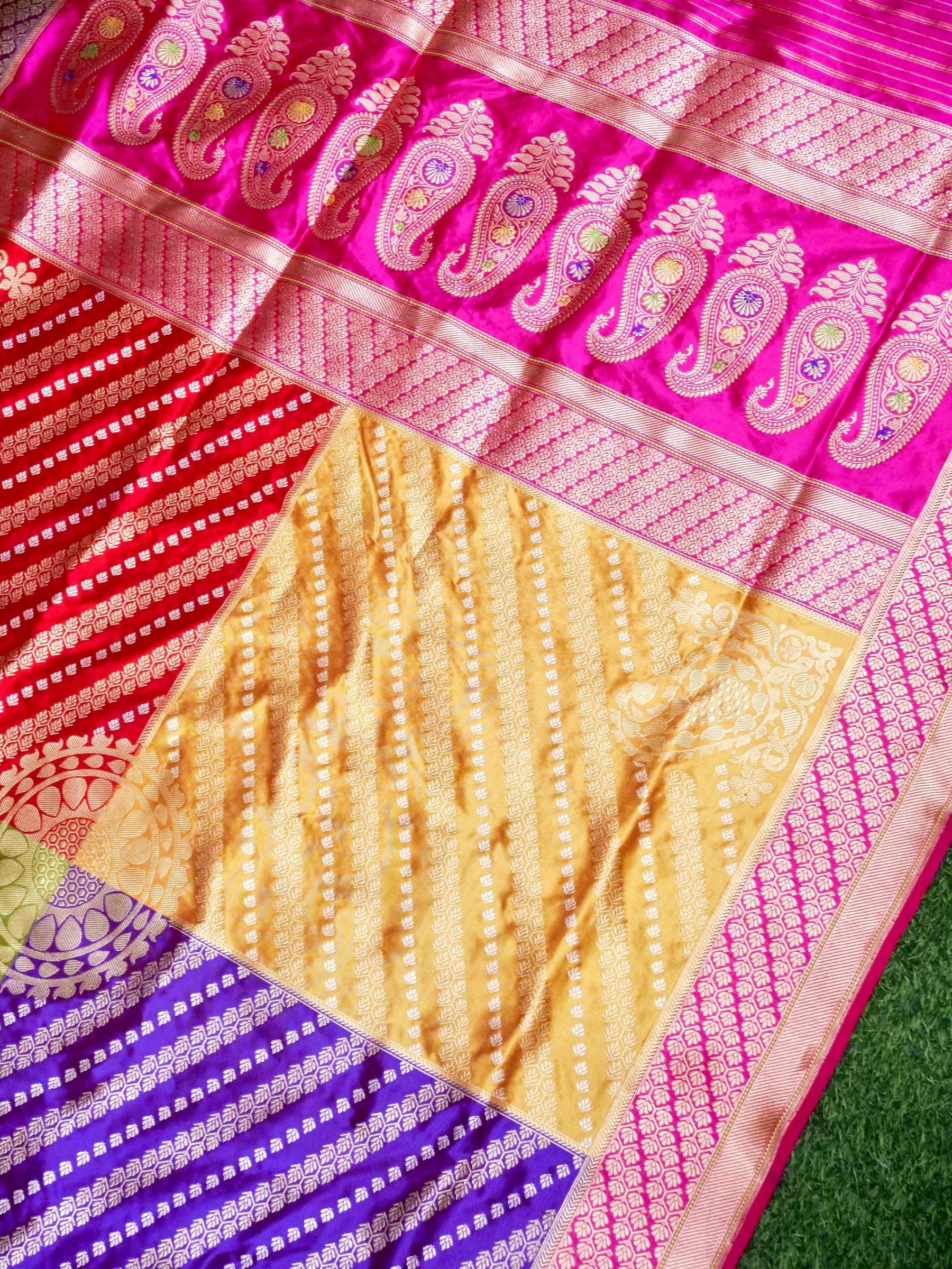 Chauki Rangkat | Handloom Banarasi Pure Cotton Kora Saree in White