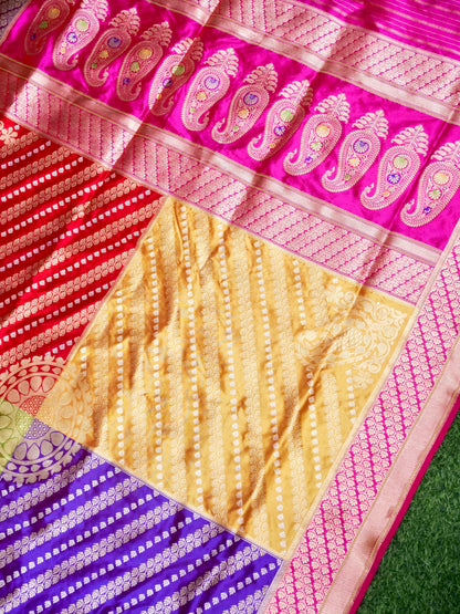 Chauki Rangkat | Handloom Banarasi Pure Cotton Kora Saree in White