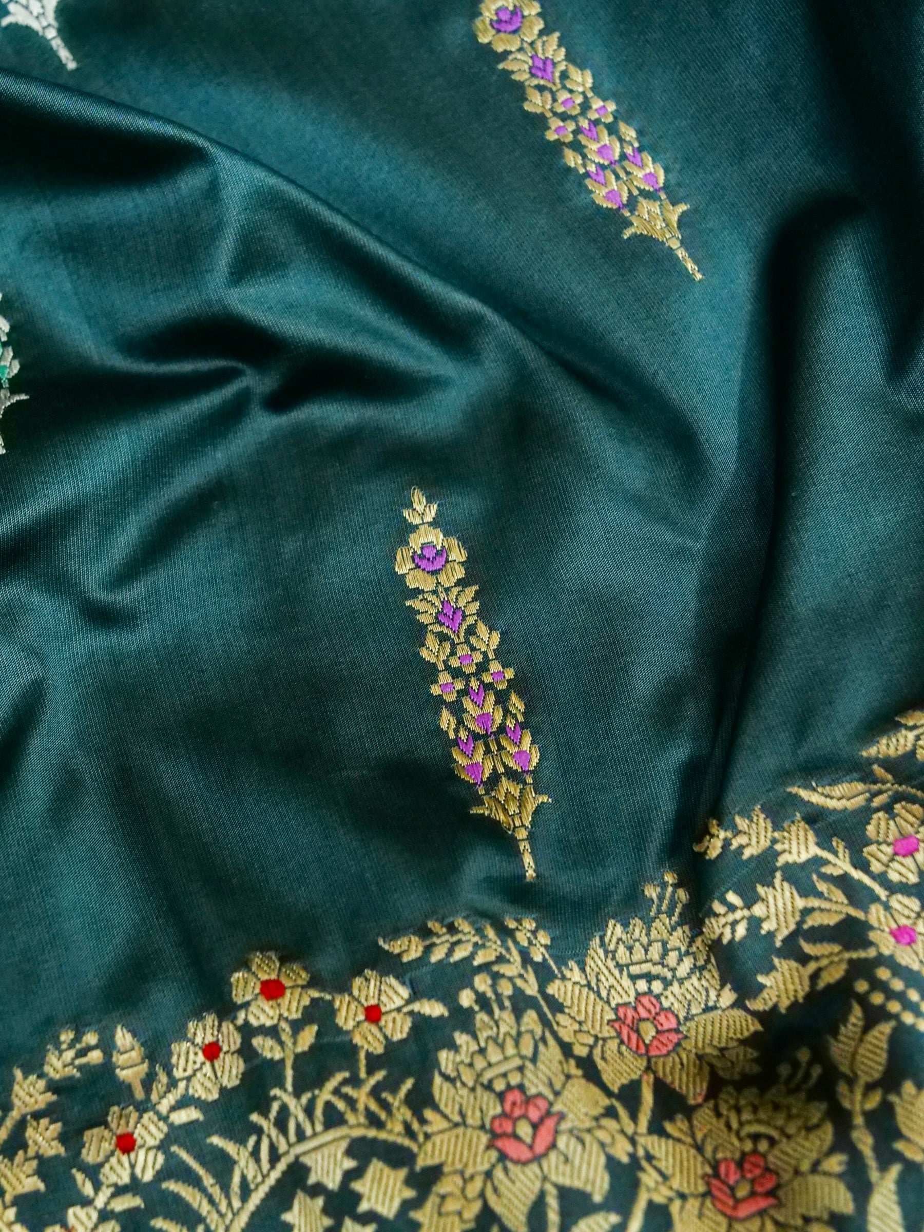 Banarasi Katan Silk Kadwa Tilfi Border Handloom Saree | Teal - Khinkhwab