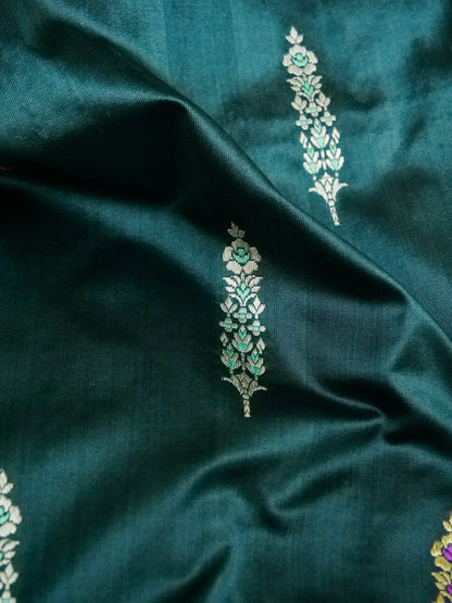 Banarasi Katan Silk Kadwa Tilfi Border Handloom Saree | Teal - Khinkhwab