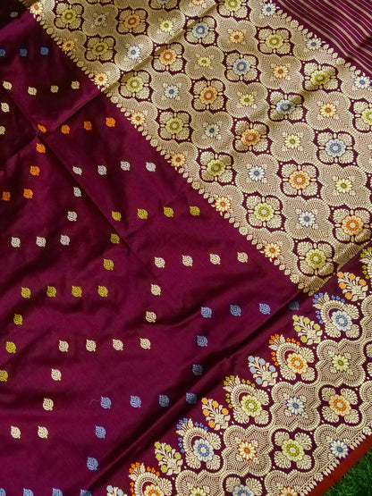 Banarasi Katan Silk Meenakari Border Handloom Saree | Wine - Khinkhwab