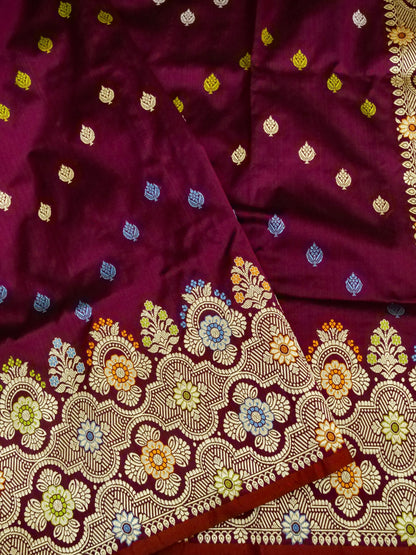 Banarasi Katan Silk Meenakari Border Handloom Saree | Wine - Khinkhwab