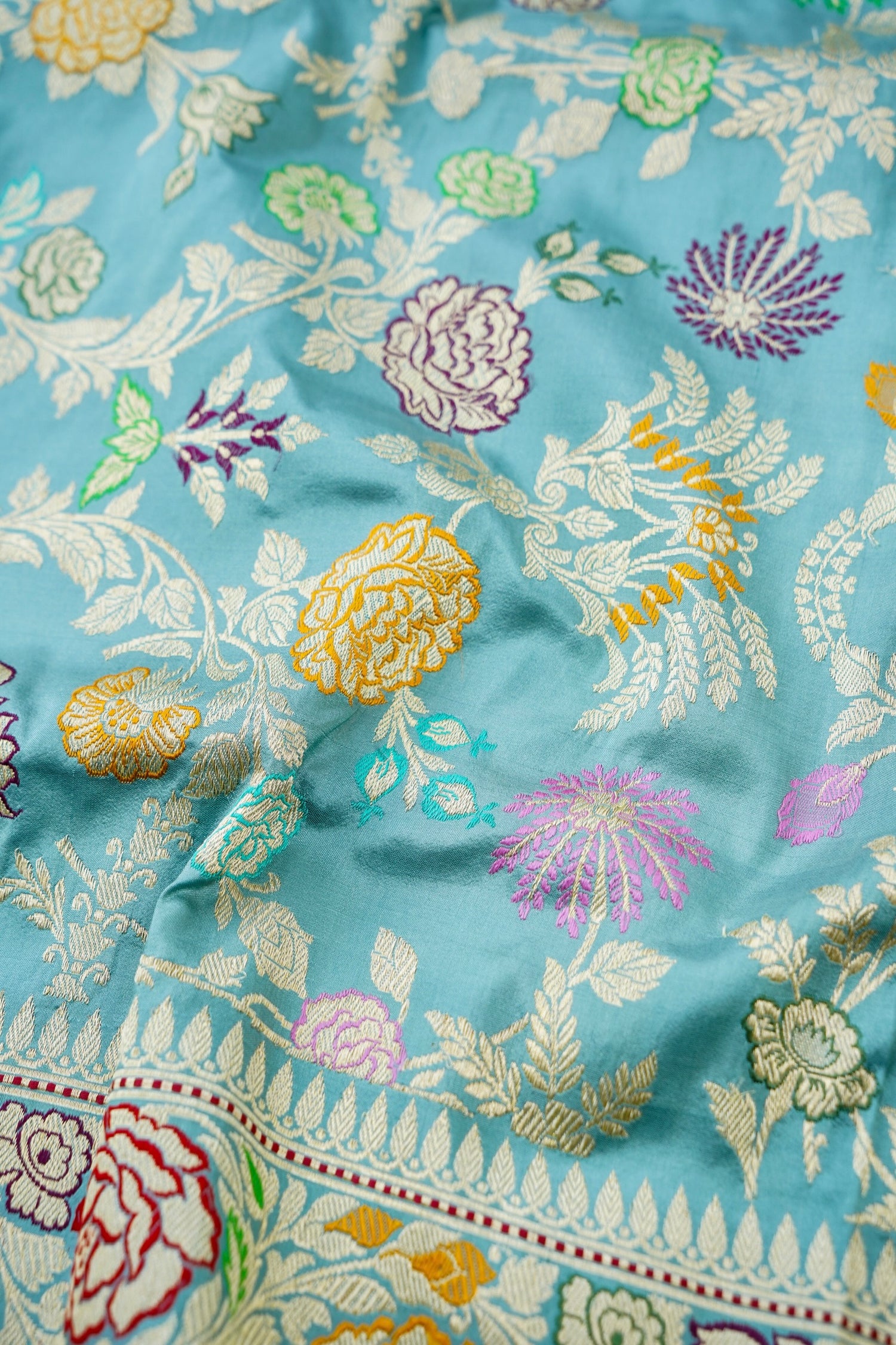 Banarasi Katan Silk Kadwa Handloom Saree in Sky Blue - Khinkhwab