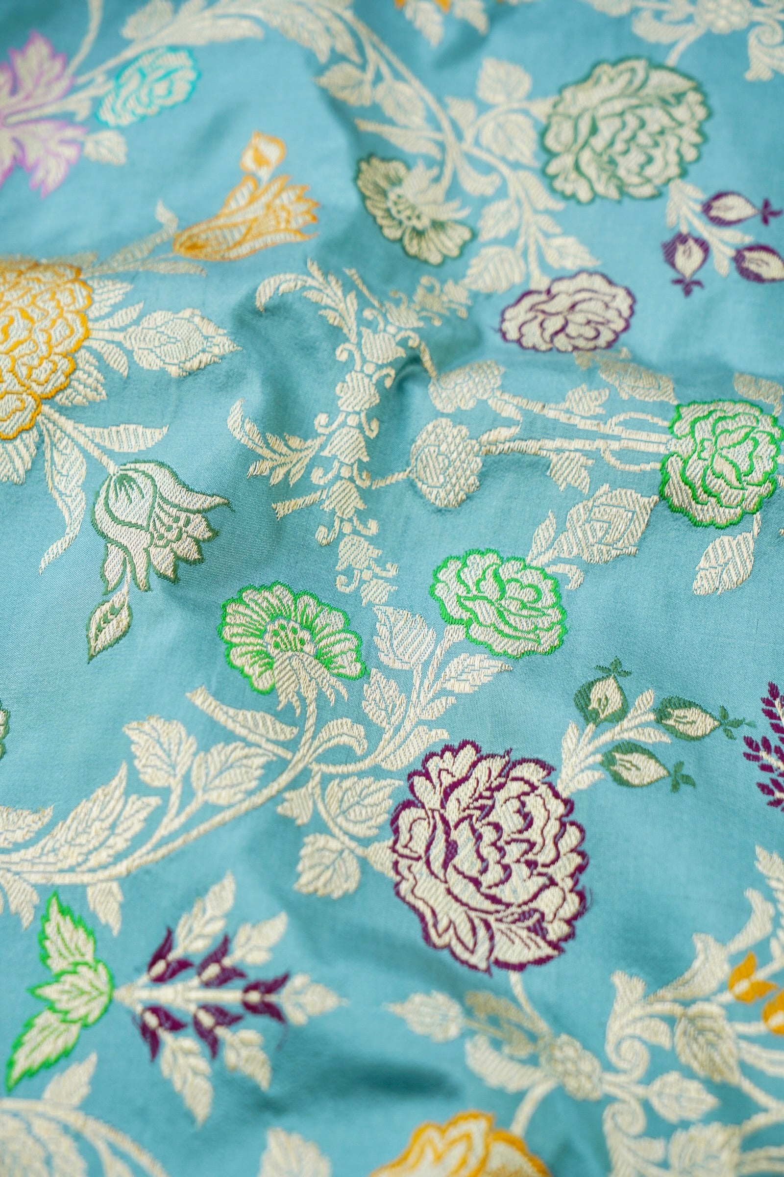 Banarasi Katan Silk Kadwa Handloom Saree in Sky Blue - Khinkhwab