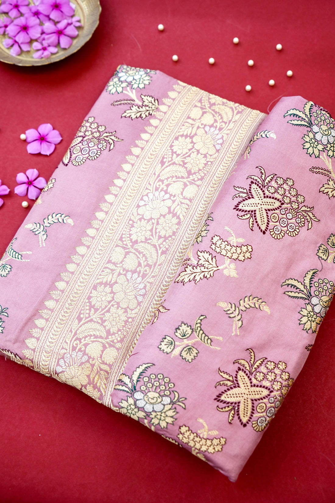Banarasi Katan Silk Kadwa Handloom Saree in Dusty Rose - Khinkhwab
