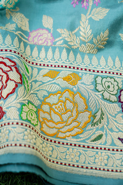 Banarasi Katan Silk Kadwa Handloom Saree in Sky Blue - Khinkhwab