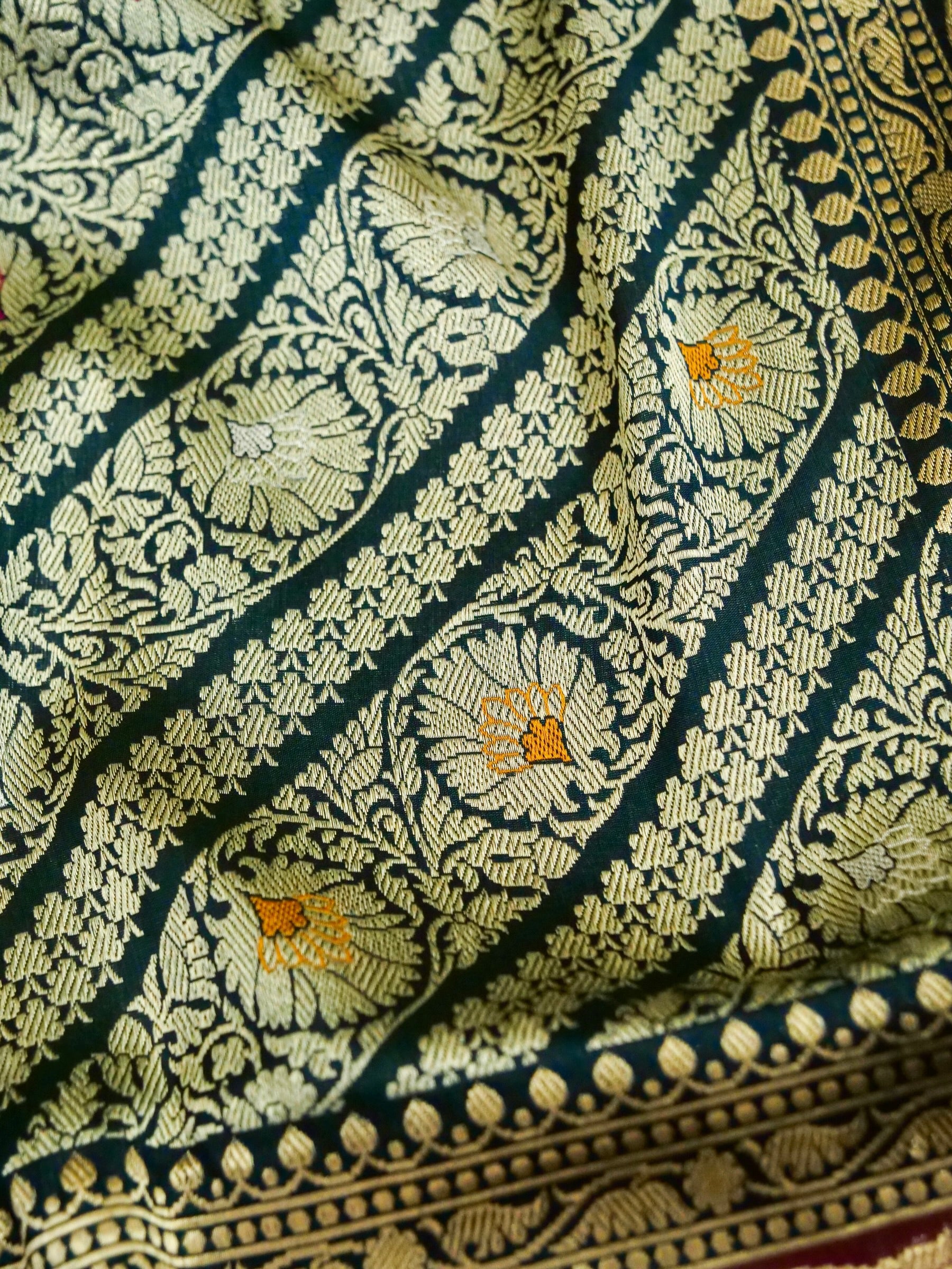 Banarasi Katan Silk Zari Tanchoi Handloom Saree | Teal - Khinkhwab