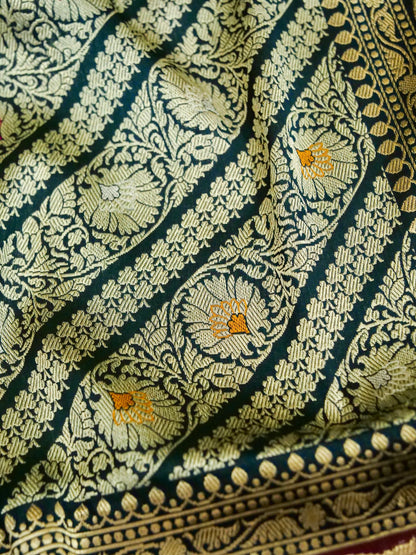 Banarasi Katan Silk Zari Tanchoi Handloom Saree | Teal - Khinkhwab