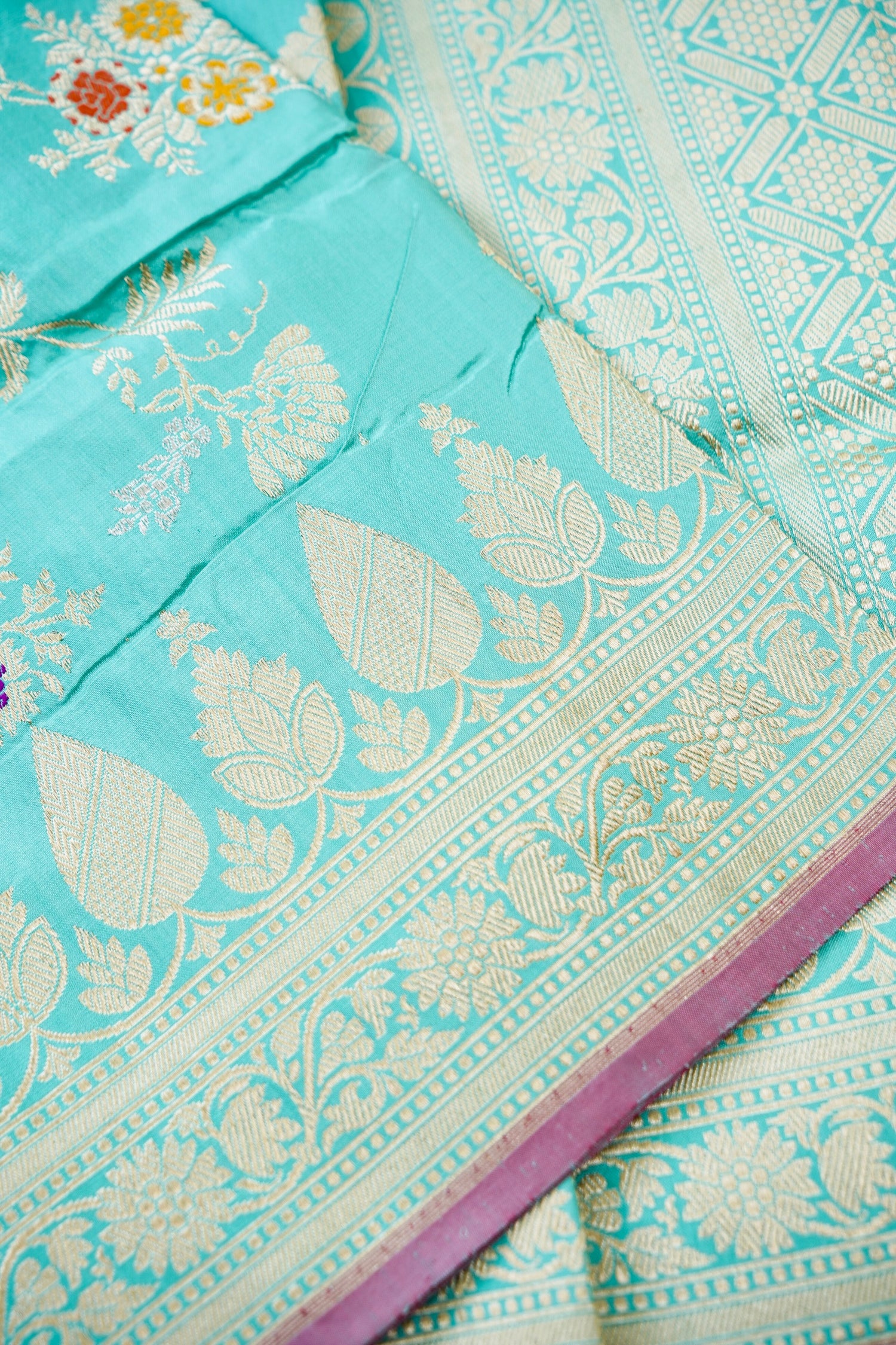 Banarasi Katan Silk Kadwa Handloom Saree in Turquoise - Khinkhwab