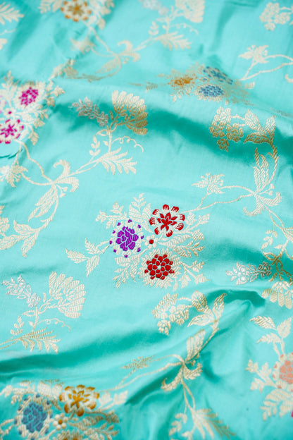 Banarasi Katan Silk Kadwa Handloom Saree in Turquoise - Khinkhwab
