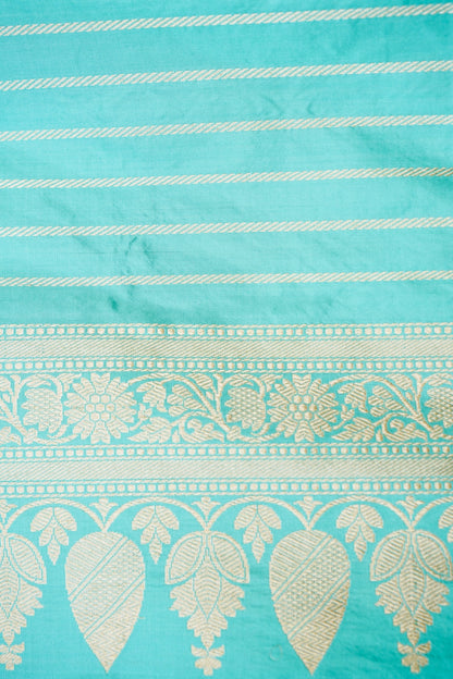 Banarasi Katan Silk Kadwa Handloom Saree in Turquoise - Khinkhwab