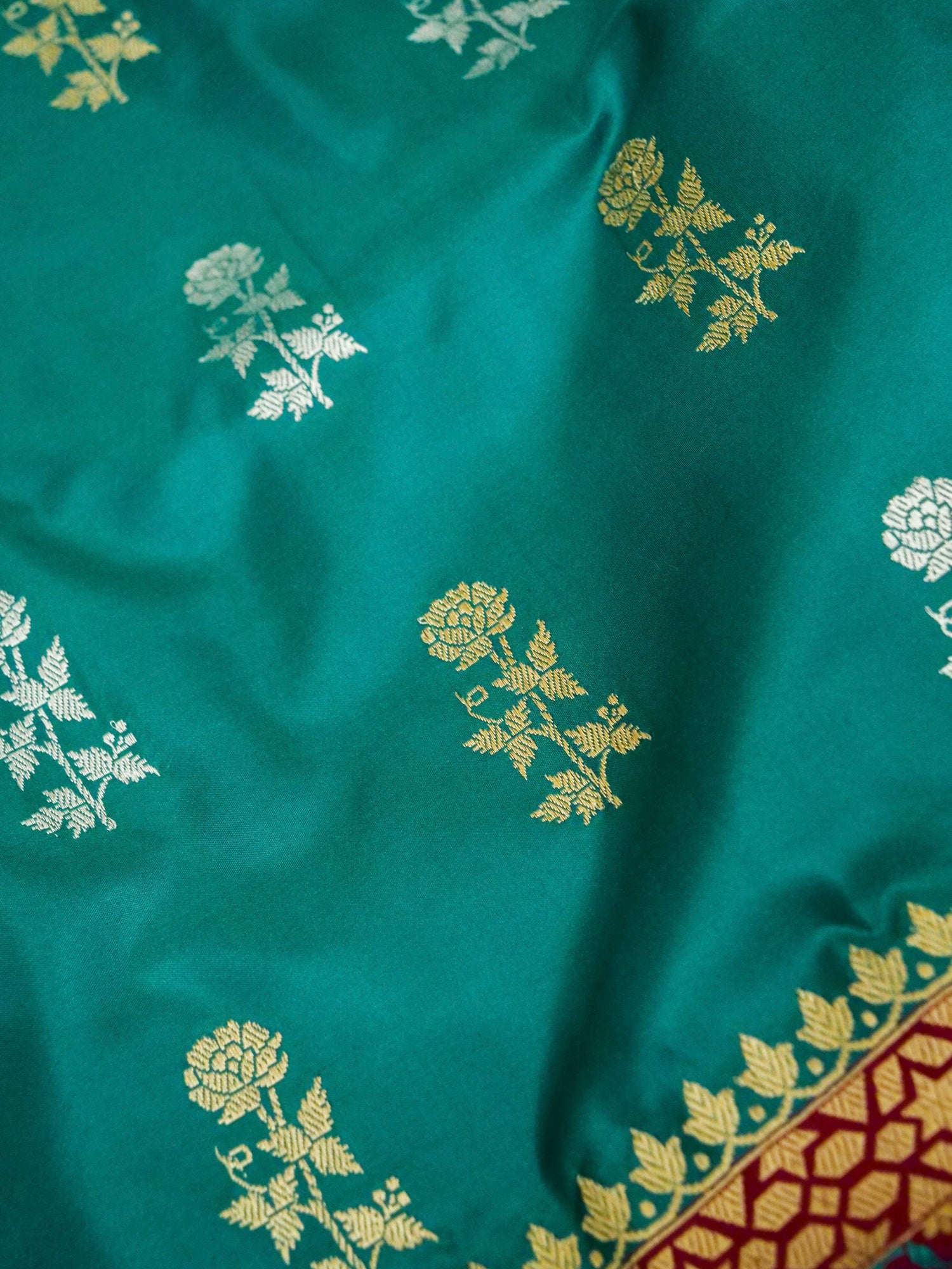 Banarasi Katan Silk Double Tani Alfi Skirt Handloom Saree | Teal - Khinkhwab