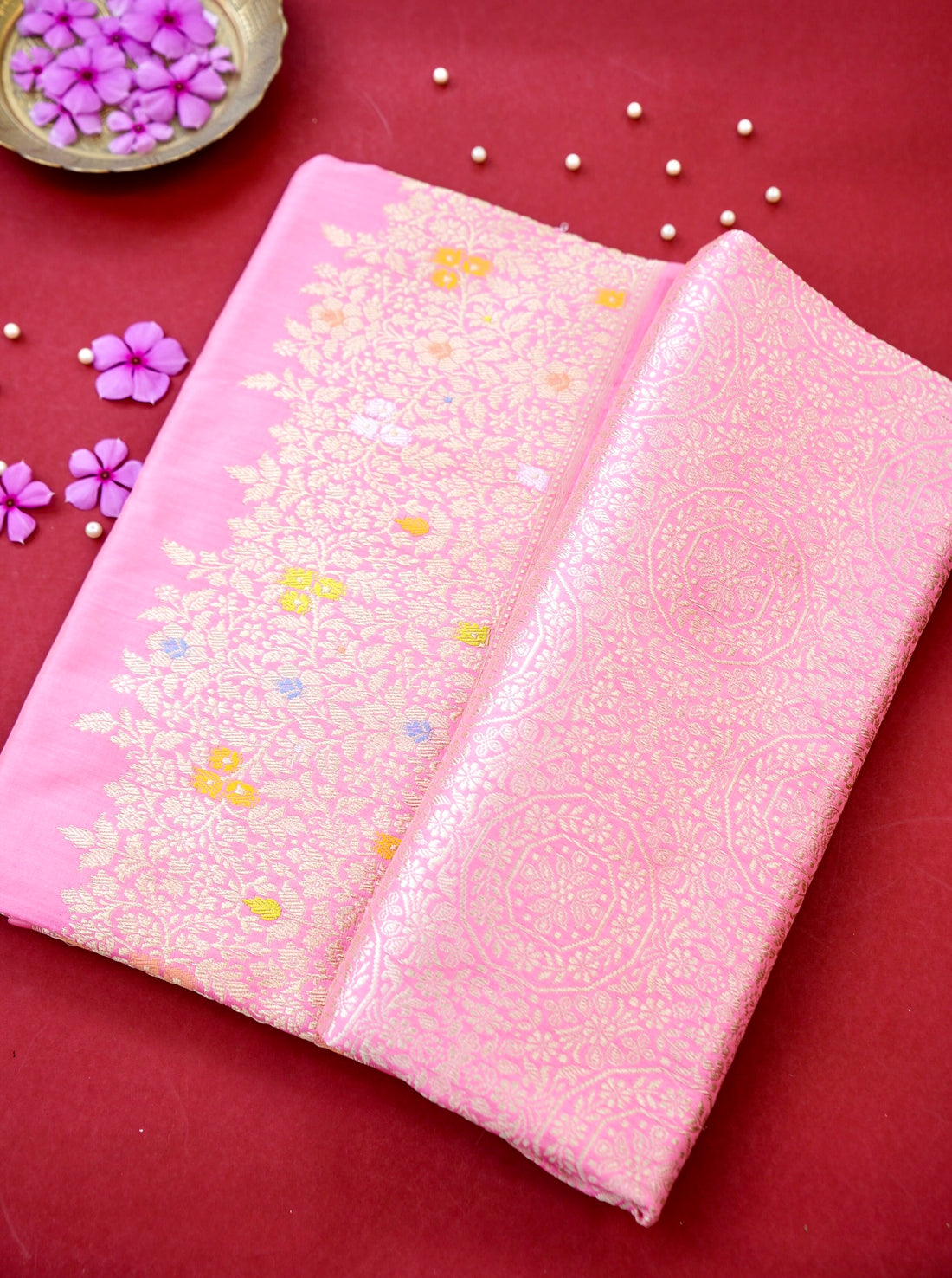 Banarasi Katan Silk Kadwa Handloom Saree in Pink - Khinkhwab