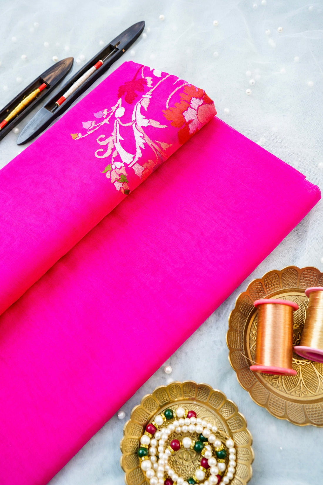 Handloom Banarasi Real Silver Zari Cotton Saree