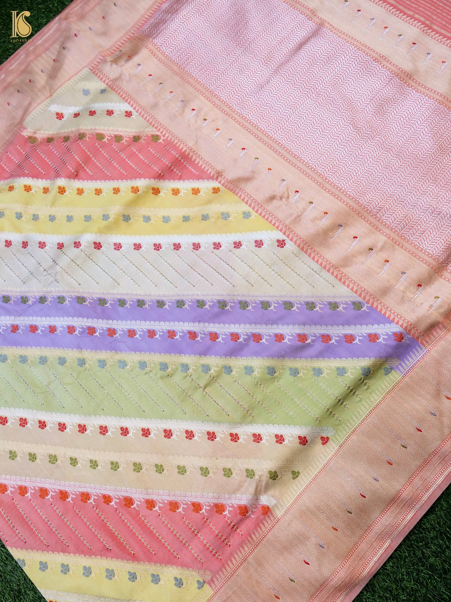 Handloom Banarasi Katan Silk Rangkat Pastel Saree