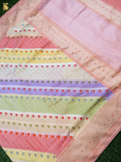 Handloom Banarasi Katan Silk Rangkat Pastel Saree