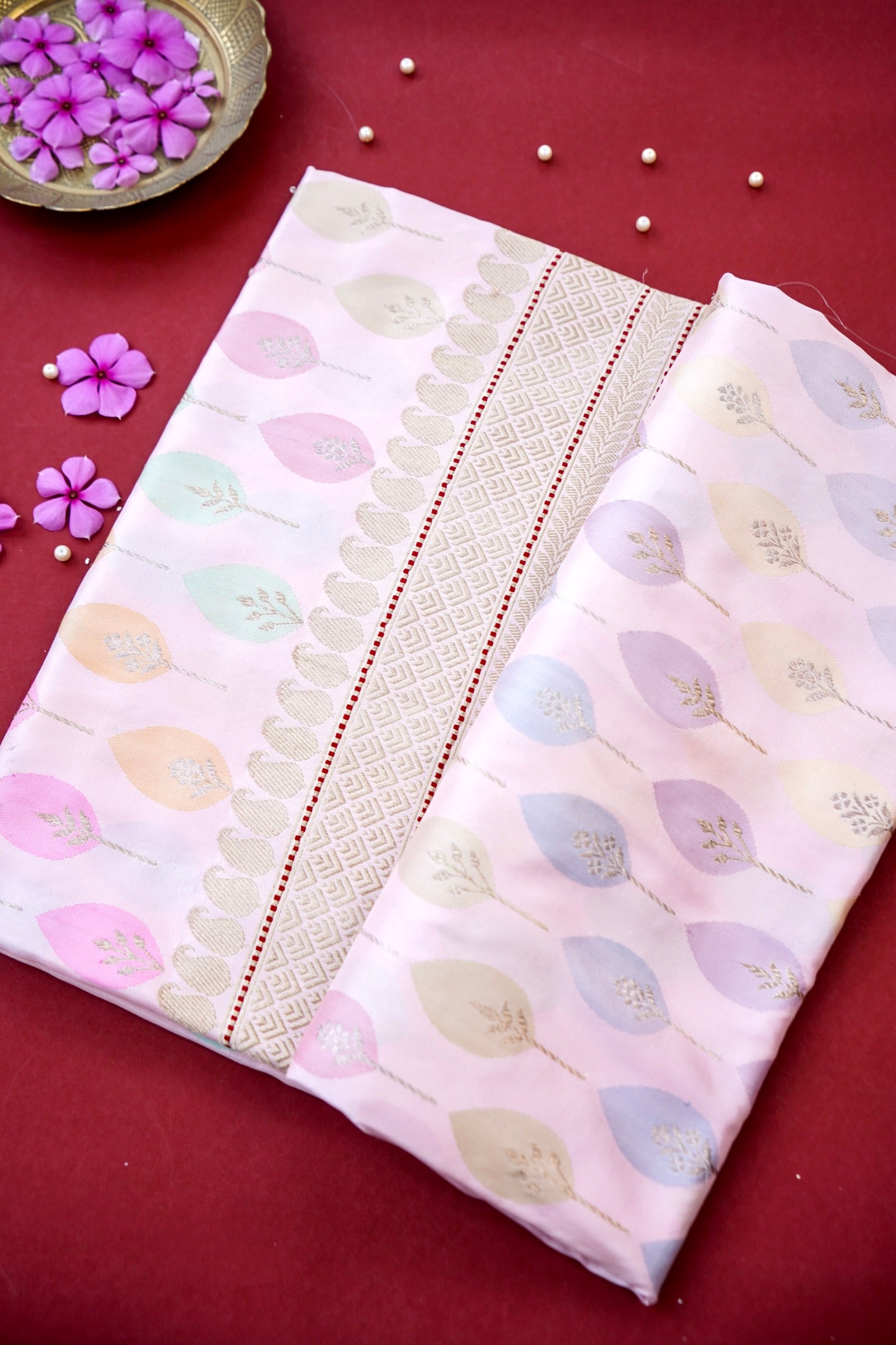 Banarasi Katan Silk Kadwa Handloom Saree in Powder Pink - Khinkhwab