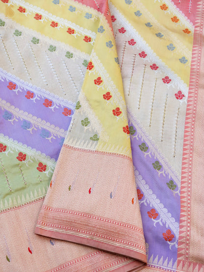 Handloom Banarasi Katan Silk Rangkat Pastel Saree